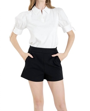mix media collar top in off white