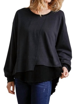 layered frayed hem top in black
