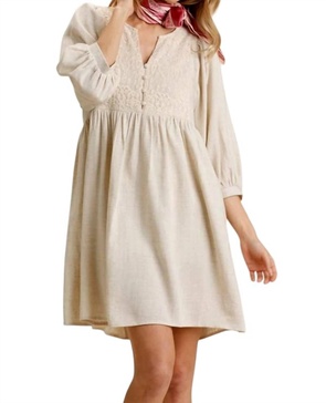 dancing alone embroidered dress in oatmeal