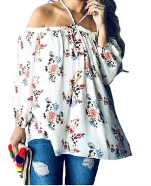 off shoulder floral top in white
