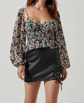 prudence floral top in black gold multi