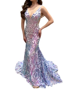 glimmering mermaid maxi dress in white/muli