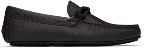 Brown Grained Leather Driver Sole Loafers