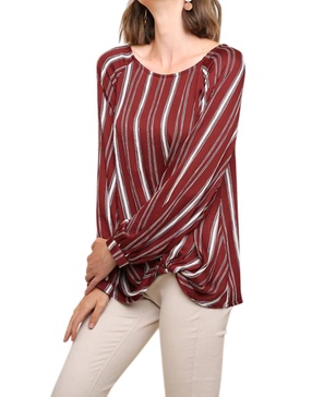 striped gathered blouse in wine