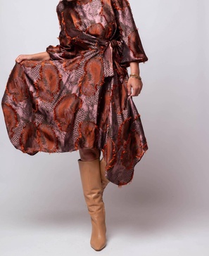 sandy dress in copper plume