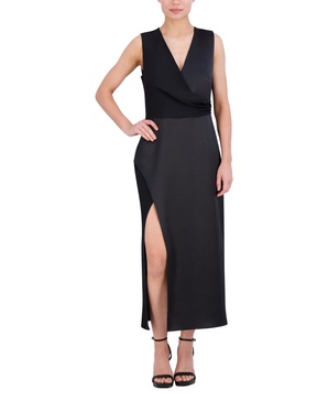 BCBGMAXAZRIA Women's Sleeveless Surplice Neck Satin Maxi Dress
