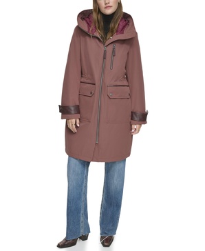 Andrew Marc Women's Gemas Hooded Transitional Water Resistant Parka Trench Coat