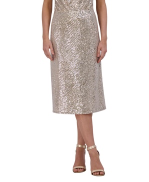 BCBGMAXAZRIA Women's Pull on Fit and Flare Sequin Midi Skirt