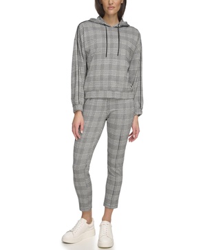 Andrew Marc Women's Long Sleeve Fashion Hoodie, Black Plaid