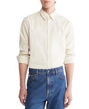 Calvin Klein Men's Stretch Cotton Monogram Logo Button Down Shirt