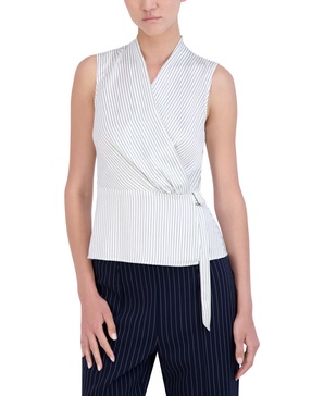 BCBGeneration Women's Surplice Neck Sleeveless Pinstripe Wrap Top
