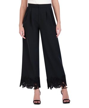 BCBGMAXAZRIA Women's Floral Applique Wide Leg Pants