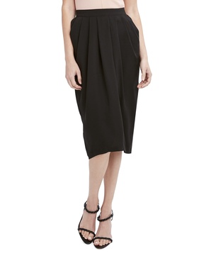 BCBGMAXAZRIA Women's Waisted High Low Asymmetrical Hem Pocket Drape Pleat Sheath Midi Skirt