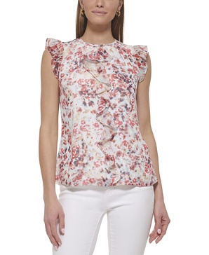DKNY Women's Rib-Trim Satin Sleeveless Top