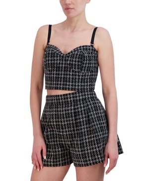 BCBGMAXAZRIA Women's Sleeveless Sweetheart Neck Tweed Bustier Top