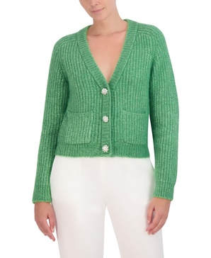 BCBGMAXAZRIA Women's V Neck Long Sleeve Raglan Cardigan with Front Snap Button Closure