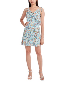 BCBGeneration Women's Fit and Flare Spaghetti Strap Tie Ruffle Trim Mini Dress