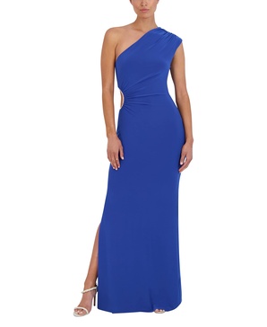 BCBGMAXAZRIA Women's One Shoulder Neck Rhinestone Trim Cut Out Gown