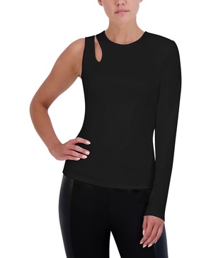 BCBGMAXAZRIA Women's Fitted Top One Long Sleeve Crew Neck Shoulder Cut Out Shirt