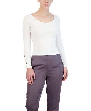 BCBGeneration Women's Fitted Long Sleeve Top Cut Out Scoop Neck Shirt