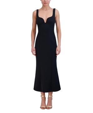 BCBGMAXAZRIA Women's Sleeveless Sweetheart Neck Flared Sheath Midi Dress