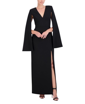 BCBGMAXAZRIA Women's V Neck Evening Maxi Dress with Long Cape Sleeves
