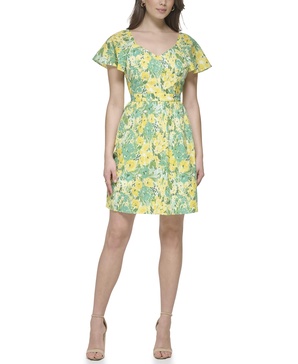 kensie Women's Short Sleeve Babydoll Mini Dress