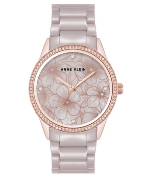 Women's Quartz Taupe Ceramic Bracelet Floral Dial Watch, 34mm