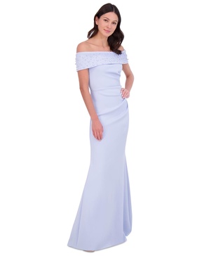 Women's Off-The-Shoulder Faux-Pearl-Embellished Evening Gown