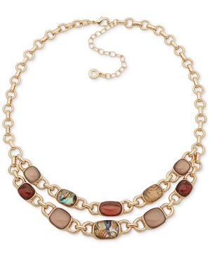 Gold-Tone Link & Mixed Stone Layered Collar Necklace, 16" + 3" extender