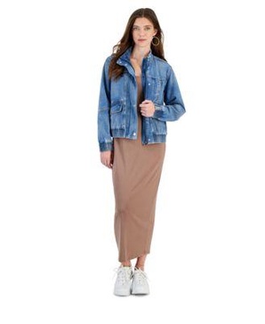 Women's Denim Bomber Jacket & Ribbed Scoop-Neck Maxi Dress, Created for Macy's