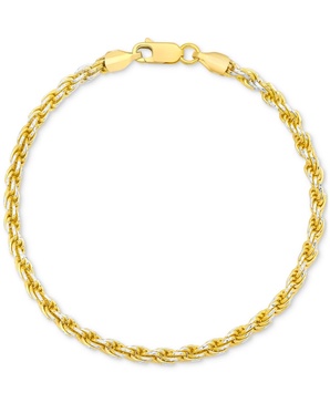 Men's Two-Tone Rope Link Chain Bracelet in Sterling Silver & 14k Gold-Plate
