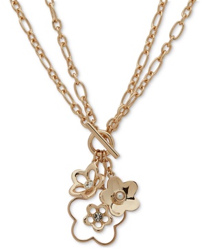 Gold-Tone Mixed Stone Flower Convertible 18"/36" Pendant Necklace