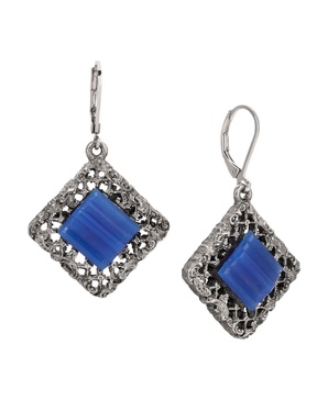 Glass Rectangle Filigree Drop Earrings