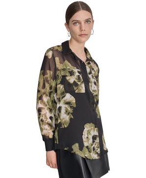Women's Printed Button-Front Long-Sleeve Shirt