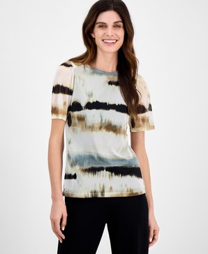 Women's Watercolor-Print Elbow-Sleeve Top