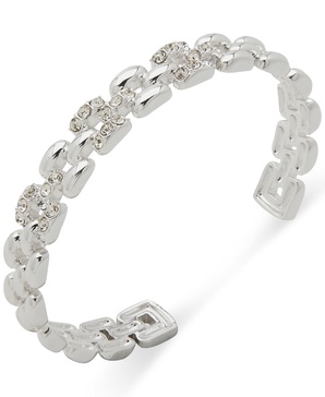 Silver-Tone Pavé Large Link Cuff Bracelet