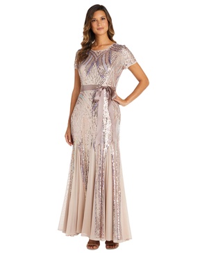 Women's Sequin Embellished Short-Sleeve Gown