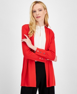 Women's Carmel Open-Front Buttoned-Cuff Cardigan