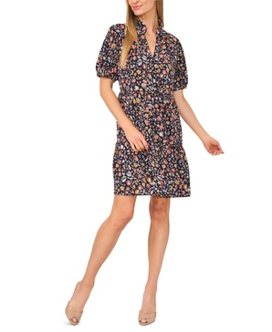Women's Floral Ruffled Short Puff-Sleeve Dress
