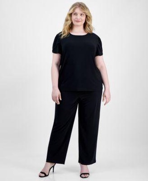 AK Plus Size Ity Short-Sleeve Gathered Tunic & Solid Pull-On Wide-Leg Pants