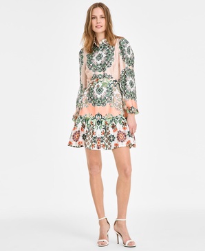 Women's Printed Tiered Button-Front Dress