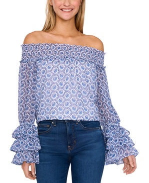 Women's Printed Ruffled Off-The-Shoulder Blouse