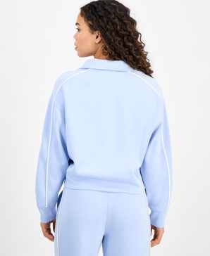 Petite Piped-Trim Cropped Spread-Collar Sweatshirt, Exclusively at Macy's