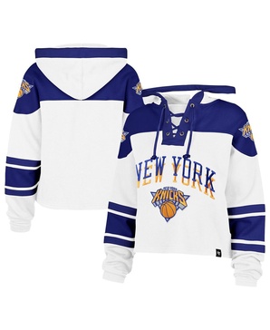 Women's White New York Knicks 2024/25 City Edition Superior Cropped Lace-Up Pullover Hoodie