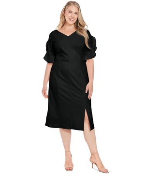 Plus Size Ruffled-Sleeve V-Neck Sheath Dress