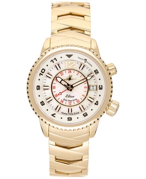 Women's Elise Swiss Tri-Time 28k Gold Ion-Plated Stainless Steel Bracelet Watch 33mm