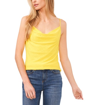 Women's Eyelet Spaghetti Strap Cowl Neck Top