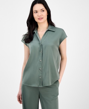 Women's Cap-Sleeve Pleated-Back Shirt