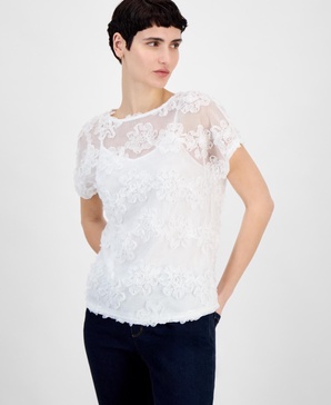 Women's Soutache Net Short-Sleeve Top